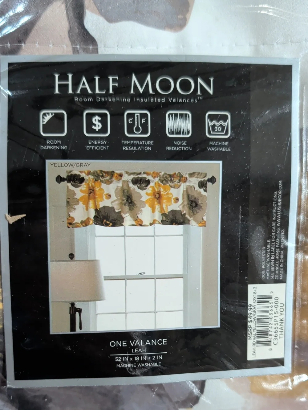 Half Moon Leah  White, Grey, Cream And Yellow Floral Valance 52x18. NWT